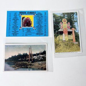 Vintage Postcards Native American Kassan Alaska Totem Indian Symbols